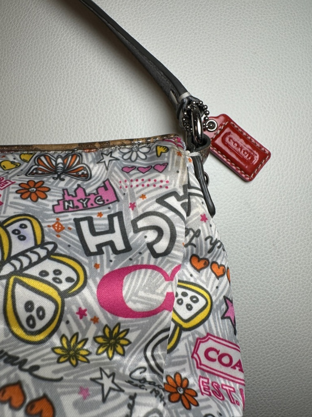 COACH Poppy Butterfly Graffiti Print Butterfly Nylon Mini Shoulder Bag NWOT - Picture 3 of 16